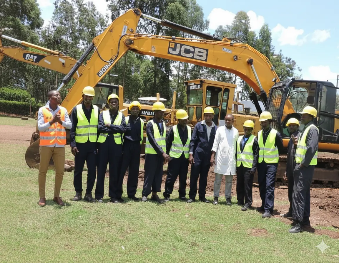 Student operating an excavator at a construction training site