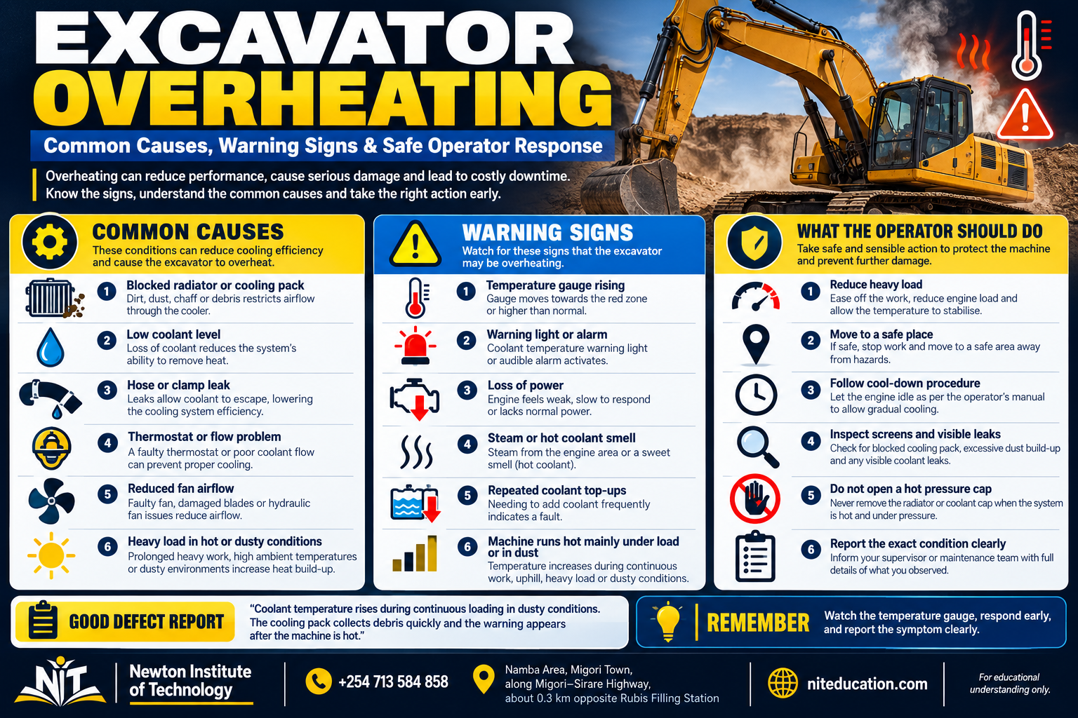 Excavator overheating common causes, warning signs and safe plant-operator response