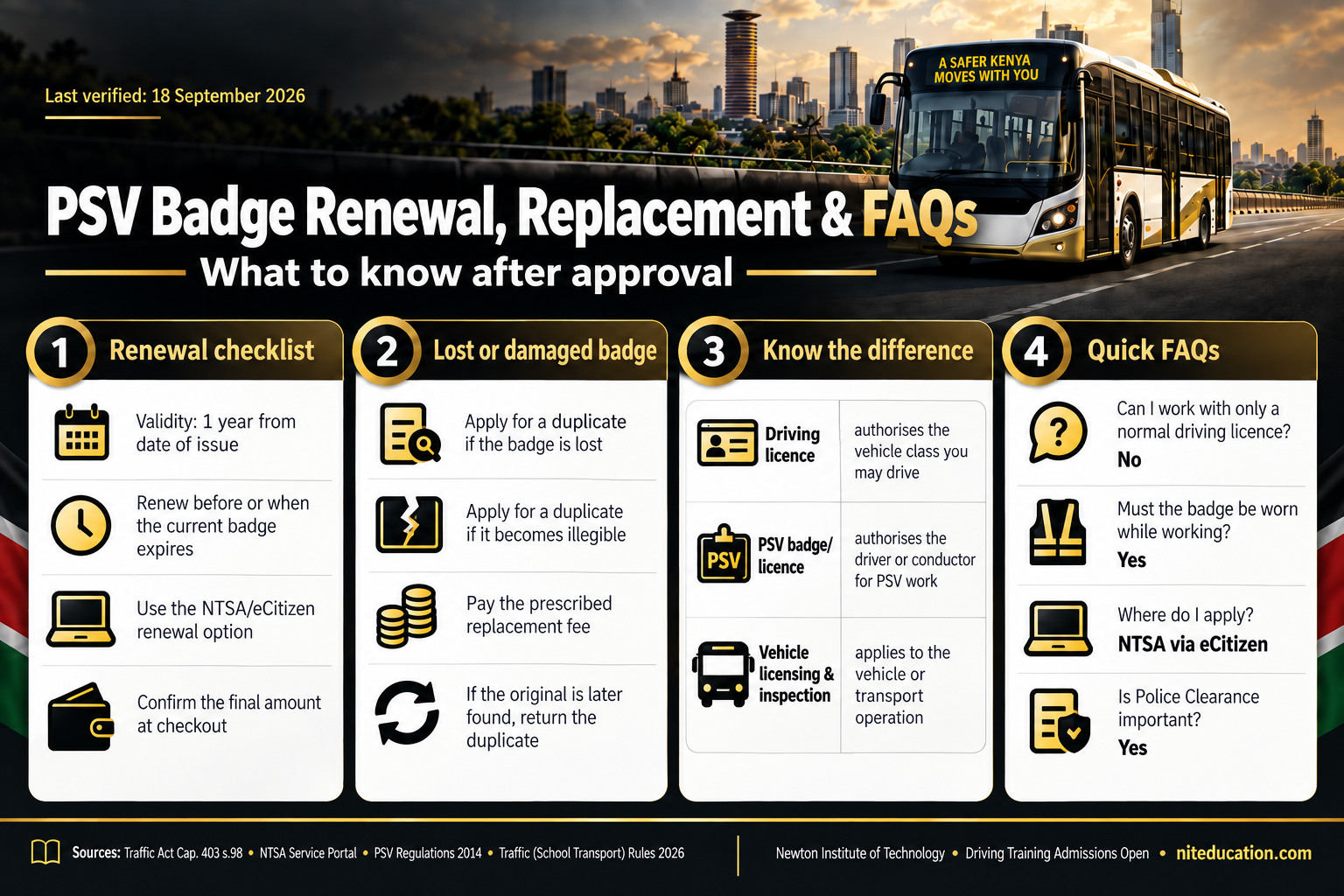 PSV badge renewal and replacement guide in Kenya with validity, duplicate badge rules and quick answers