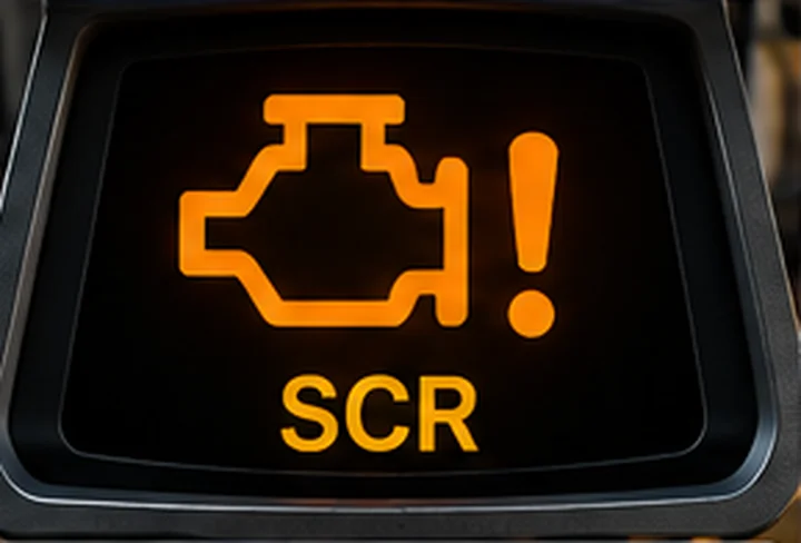 Motor grader AdBlue or emissions system fault warning