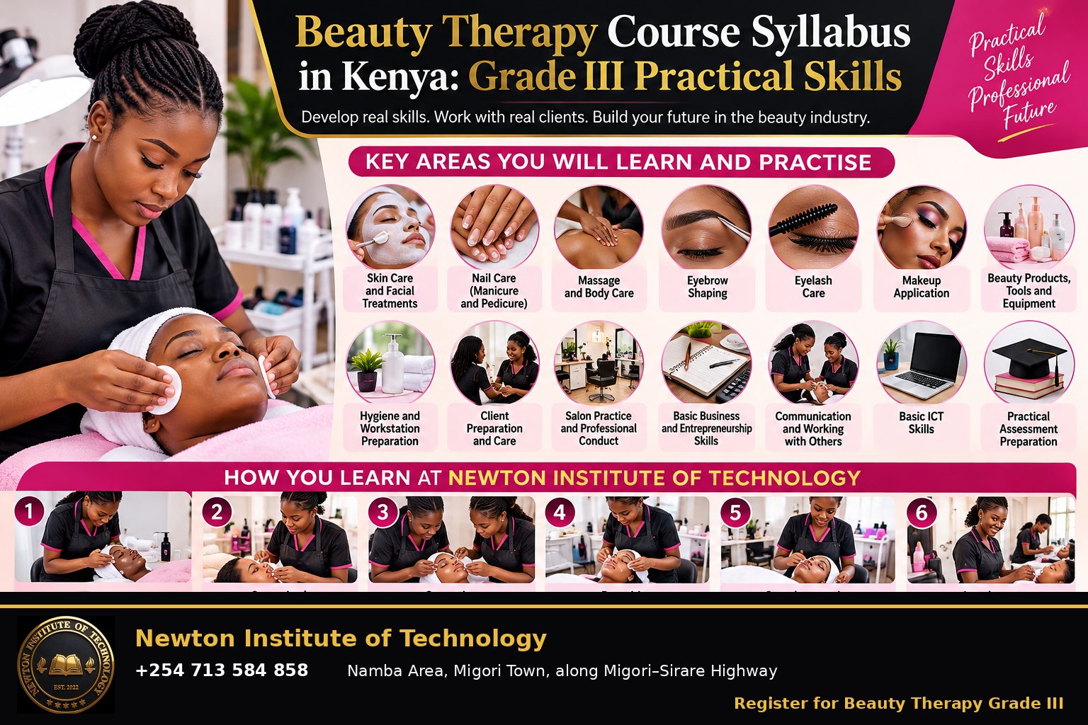 How Beauty Therapy training works at Newton Institute of Technology from demonstration to attachment