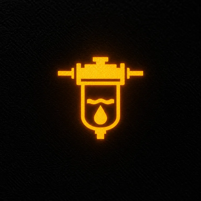 Bulldozer dashboard water in fuel sign