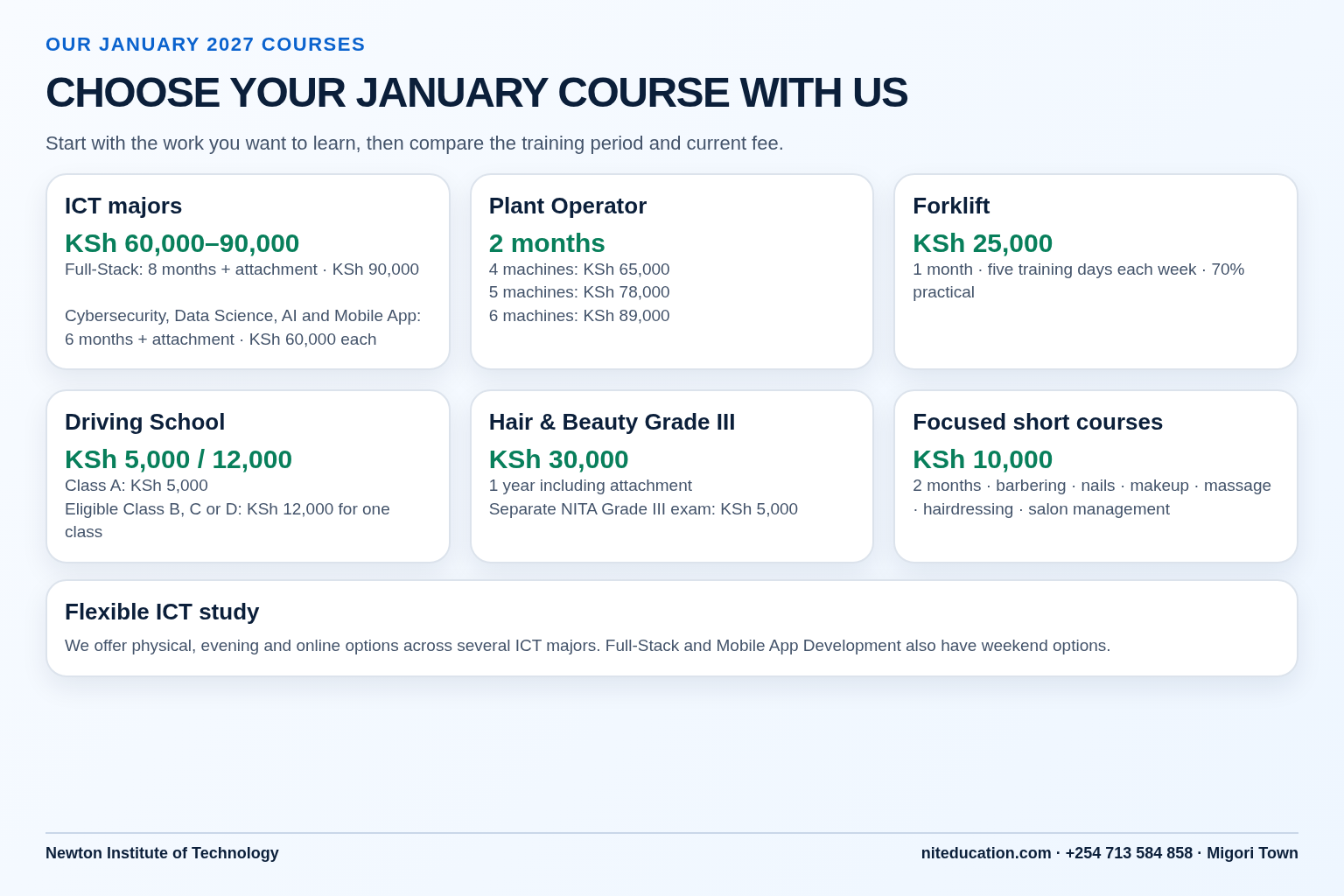 Our January 2027 intake showing the 5 January start and online application route