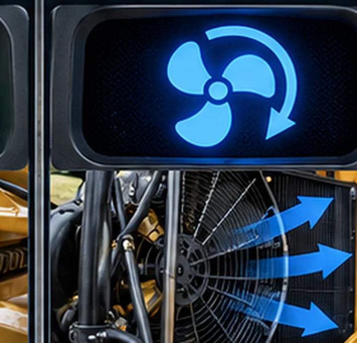 Motor grader dashboard cooling fan reverse indicator