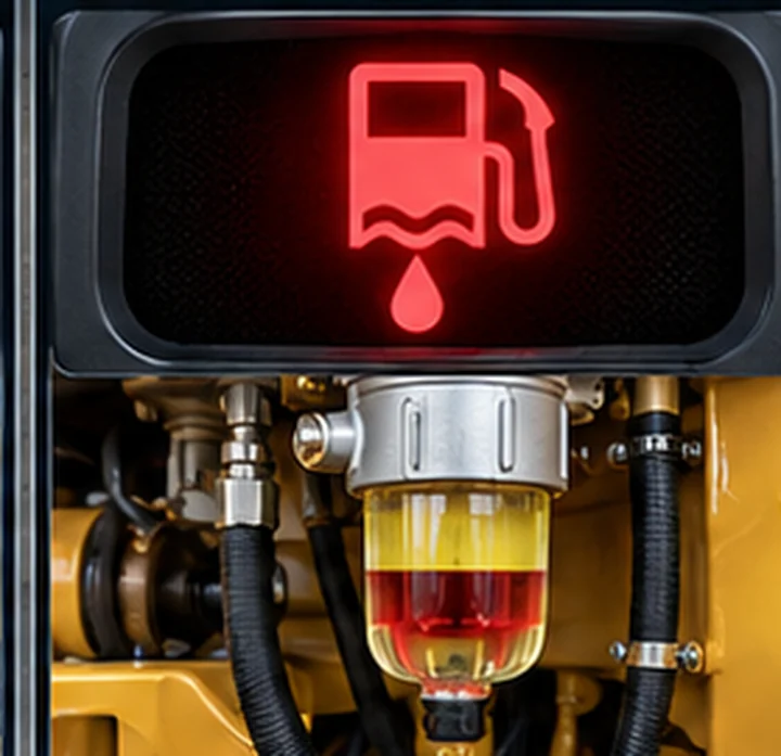 Motor grader fuel water separator warning