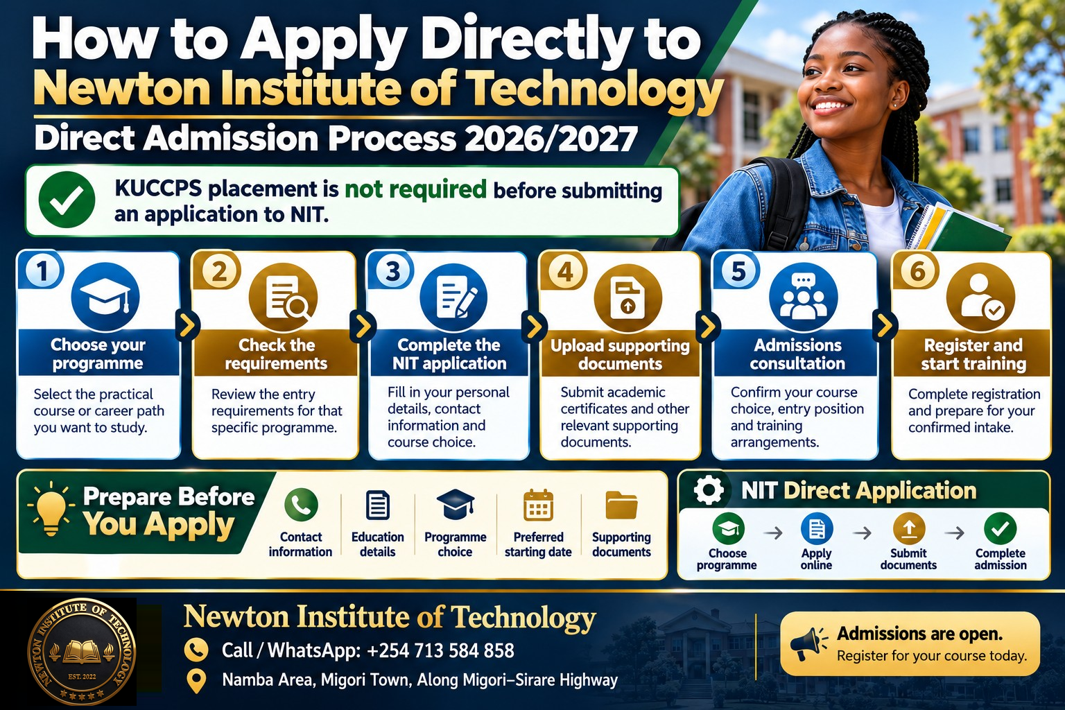How to apply directly to Newton Institute of Technology in six steps