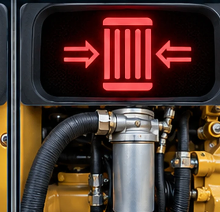 Motor grader hydraulic filter restriction warning