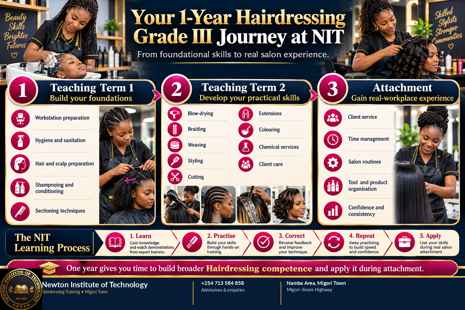 One-year NIT Hairdressing Grade III training journey from teaching term one to teaching term two and attachment